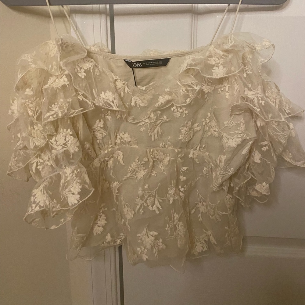 Beautiful lace off the shoulder cropped blouse
